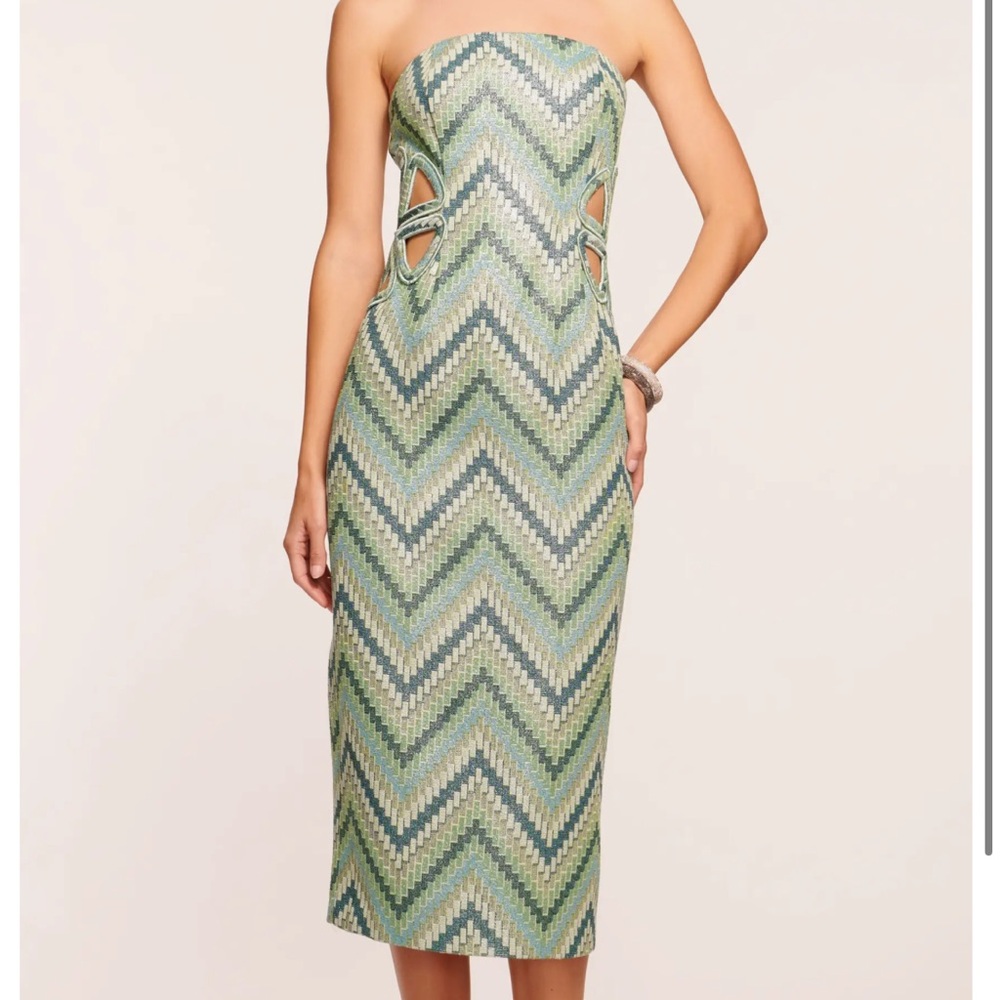 RAMY BROOK Clare Cutout Midi Dress in Laguna Blue Lurex Tile Jacquard